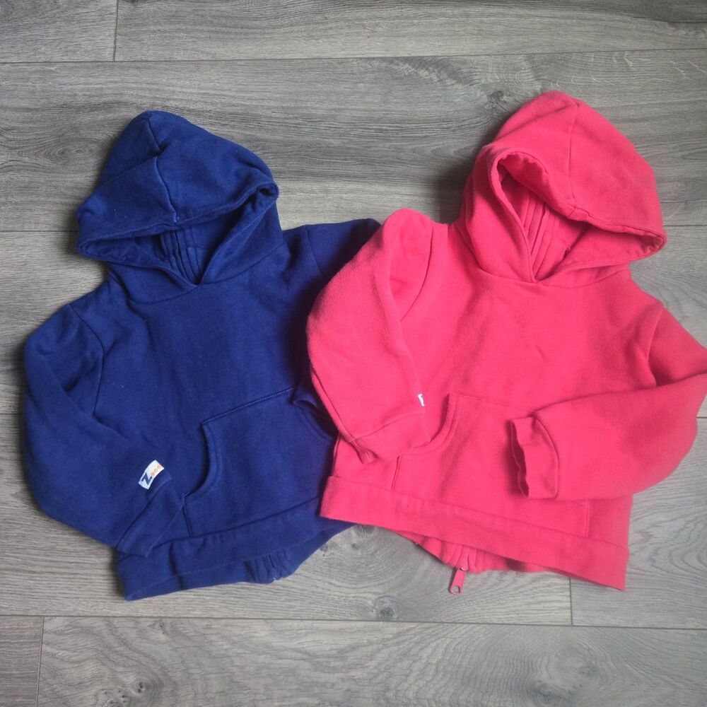 Zoodie Toddler Back Zip Hoodies Lot 2 Pink Blue Sweatshirt Easy On Fleece 24M